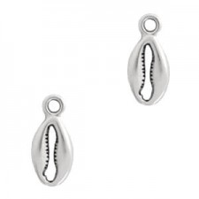 DQ Metal charm Cowrie shell 10x6mm Antique silver
